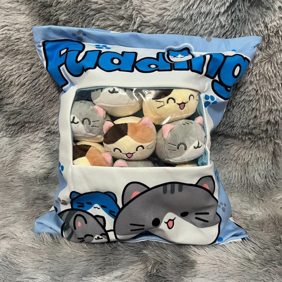 Blue Cat Snack Pillow plush with 8 mini Stuffed Toy - Picture 3 of 4